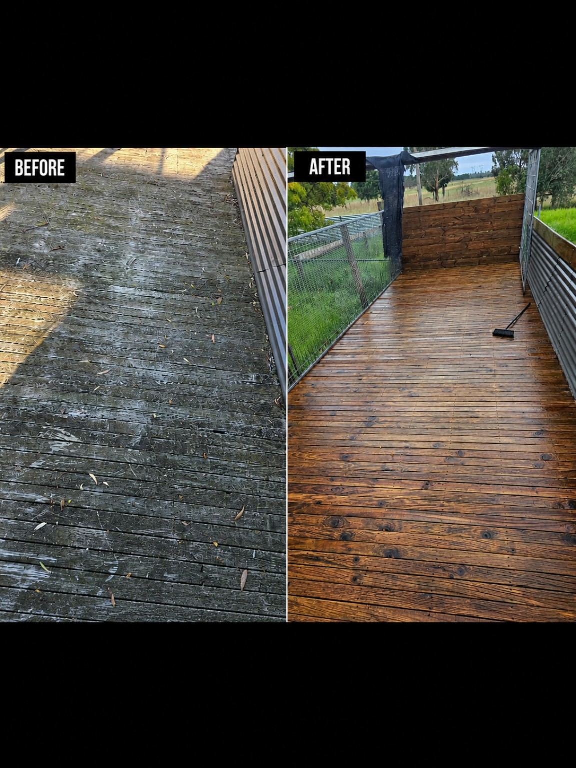 Before and after outdoor deck restoration