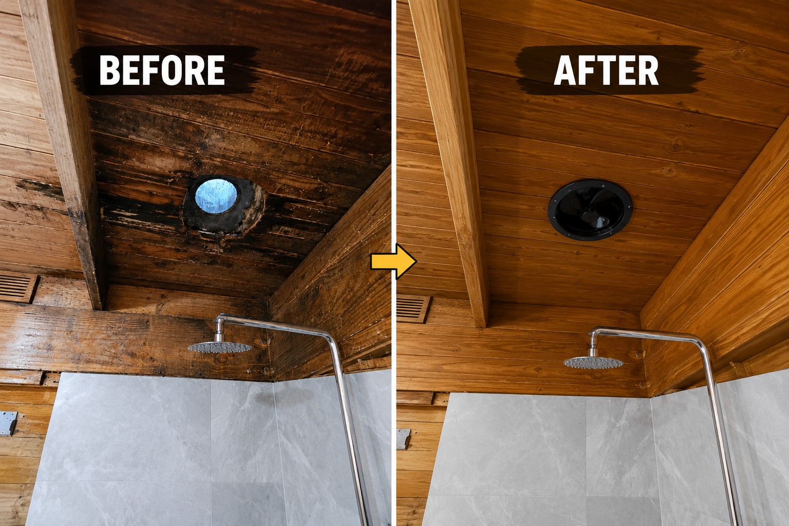 Before and after shower ceiling repair
